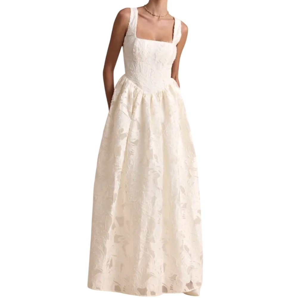 NWT Lulus Corsen Ivory Floral Jacquard Corset A-Line Maxi Dress XS Wedding Gown